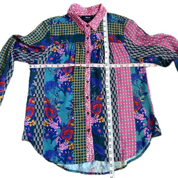 MAEVE ANTHROPOLOGIE Paz Mixed Print Button Up Shirt Blouse SZ S Patchwork Artsy - Picture 12 of 12